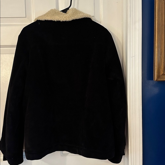Man’s Sandro Black Corduroy Cream Faux Shearling Snap Up Jacket Size Large - Picture 6 of 8